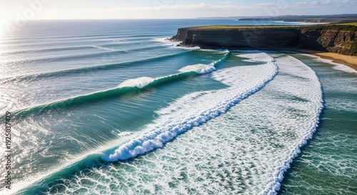 Aerial View of Ocean Waves Crashing on Coastline.