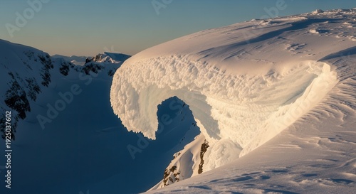 Snowy Mountain Landscape with Cornice Formation.