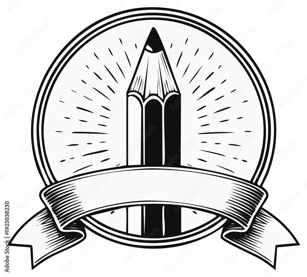 Obraz premium Creative emblem with pencil and ribbon banner for art, design, and education