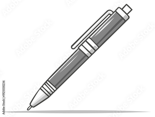 Illustration of a gray ballpoint pen with detailed design, vector style, for writing