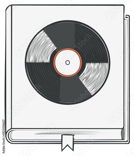 Illustration of a book with an overlay of a vinyl record representing music and literature