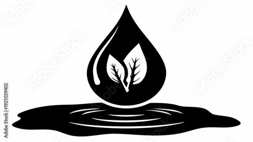 Stunning water droplet with leaves conservation symbol