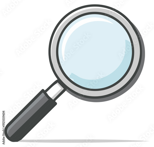 Magnifying glass illustration with gray handle and silver rim, isolated