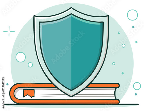 Security shield guarding a closed book symbolizing protected knowledge and digital safety illustration