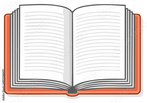 Open Book with Blank Lined Pages and Orange Cover, Symbol of Knowledge and Education