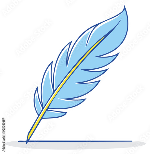Blue Feather Quill Pen Writing Line Illustration Design Concept Artwork