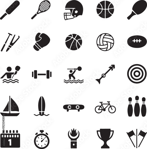 Sports Icon Set (Flat Silhouette Version)