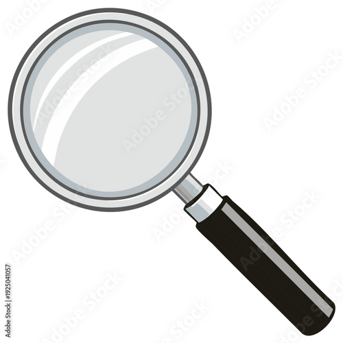 Magnifying glass for searching and optical exploration with shiny lens and black handle, detailed illustration