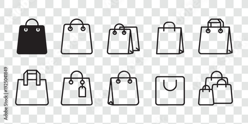 Shopping Bag Icon Set. Modern Retail, E-commerce & Purchase Vector Collection. Perfect for Online Store, Sale, Business, Web and App Design.
