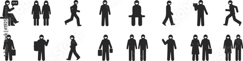 Collection of business people walking silhouettes