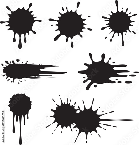 Spray Paint Vector Elements isolated on White Background, Lines and Drips Black ink splatters, Ink blots set, Street style.