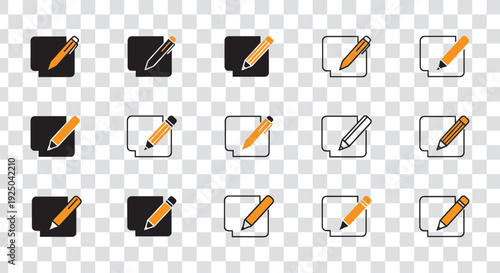 Document Edit Icons Set Pen and Pencil Writing on Paper. Modern UI Symbols for Content Creation and Update. Vector Collection.