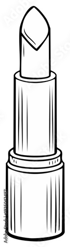 Black and white illustration of lipstick, with angled tip, in a metal tube.