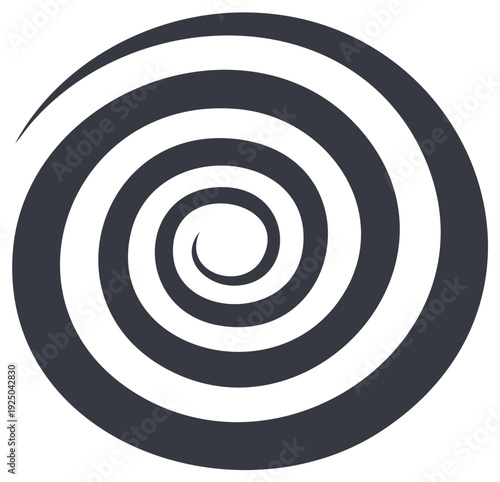 Abstract black and white hypnotic spiral shape vector. Swirling vortex optical illusion graphic element.