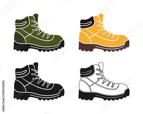 Green, yellow, and black boots icons set without background