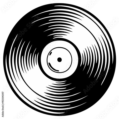 Black and white illustration of a vinyl record disc