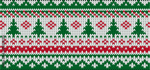 snow christmas new year knit pattern featuring traditional nordic elements. he design includes white snowflakes and Christmas trees on a white knitted background. Perfect for holiday textiles