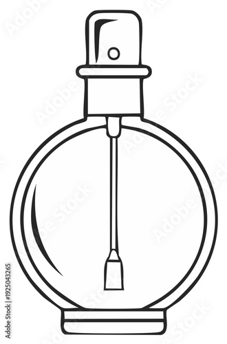 Minimalist black outline drawing of a round nail polish or varnish bottle with applicator brush