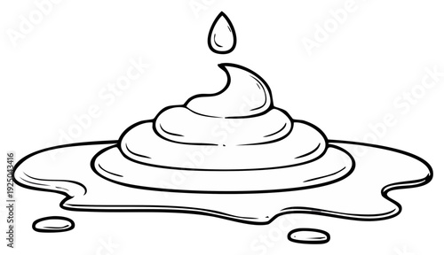 Cartoon illustration of poop with a dripping liquid in black and white