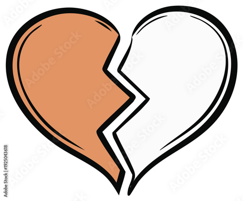 Cartoon illustration of a broken heart with one side colored.