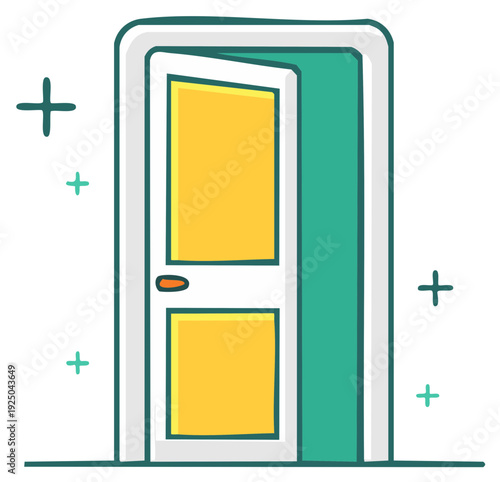 Stylized Doorway with ajar door plus icons graphic element flat vector