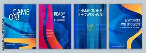 Sport event brochure template set with modern abstract layout for tournament promotion