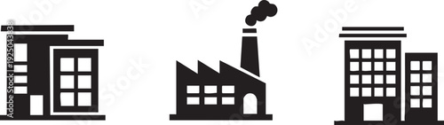 City Building Office Factory Industrial Architecture Vector Icon