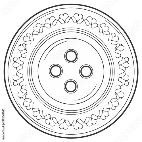 Button with Heart Border, Sewing, Design Element, Isolated Illustration.