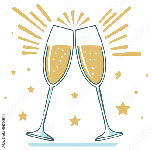 Celebration Toasting Flutes with Bubbles and Stars