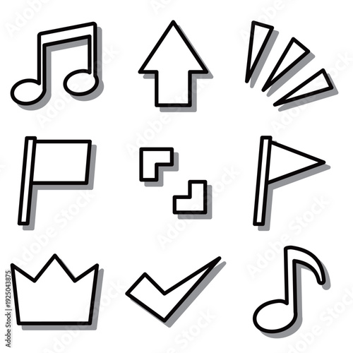 影付き線画のポップなアイコン・あしらいセット