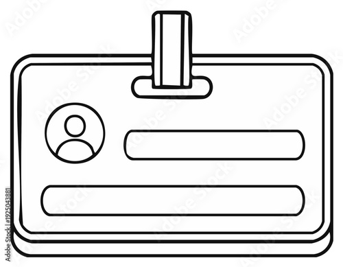 Identification badge outline drawing with a photo symbol and space for details