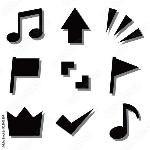 音符や王冠のドロップシャドウ付き装飾素材