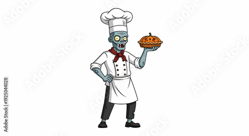 Cartoon Chef Holding Pie.
