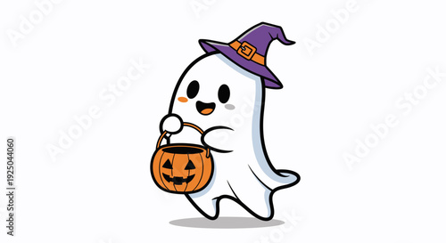Cartoon Ghost with Pumpkin.