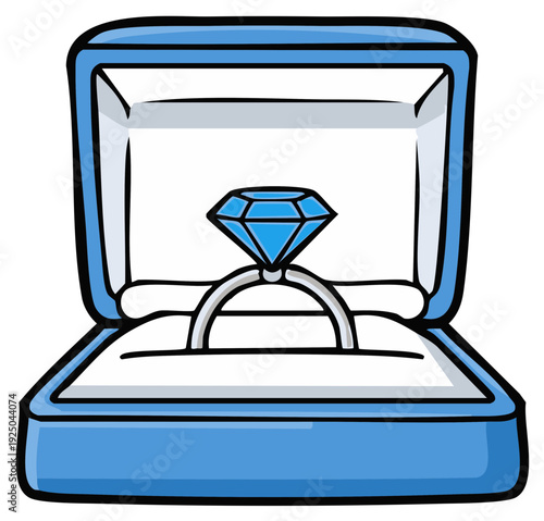 Blue diamond ring displayed in a velvet box ready for proposal