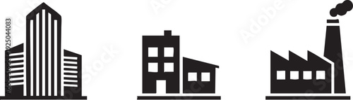 Global Corporate Building Office Factory Business Icon Set