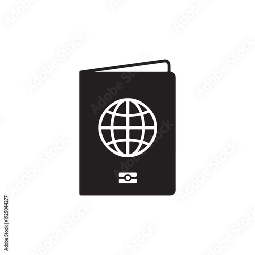 Passport with a globe symbol on the cover and a visa stamp below it for international travel documentation