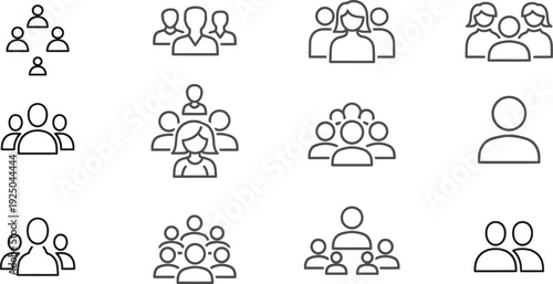 A collection of simple line icons depicting various groups and individuals