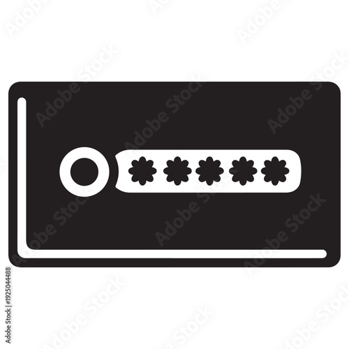 Password security icon with asterisks on a rectangular box with a hole  symbolizing secure login and data protection
