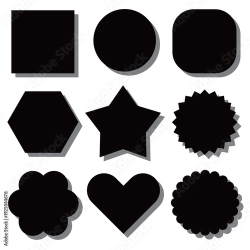 影付きのポップな図形・フレーム素材セット