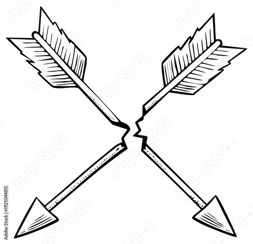 Crossed broken arrows illustration, hand drawn graphic elements, vector sketch