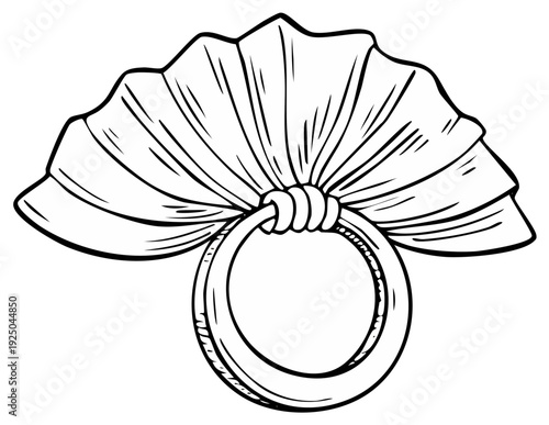 Decorative fabric rosette with ring holder hand drawn illustration for interior design ornament