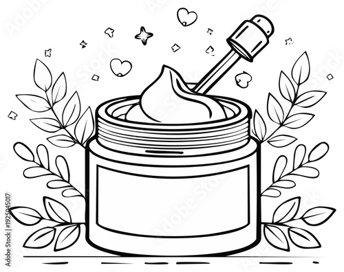 Natural skincare cream in a jar with dropper and botanical elements for beauty and wellness