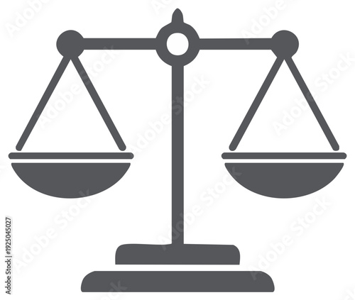 Balance scale icon in grayscale, representing justice, fairness, and equality for legal concepts.