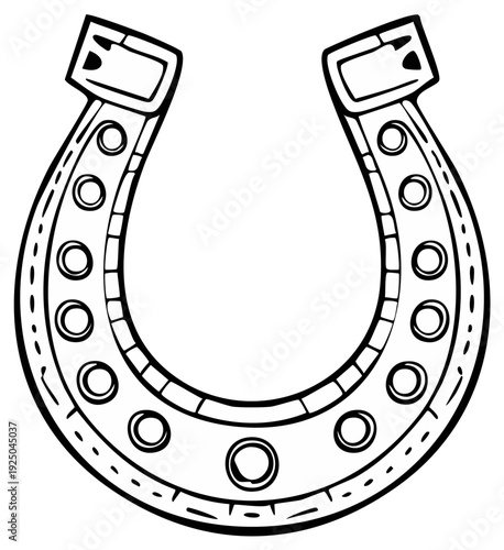 Classic horseshoe symbol of luck and equestrian sport in simple outline drawing