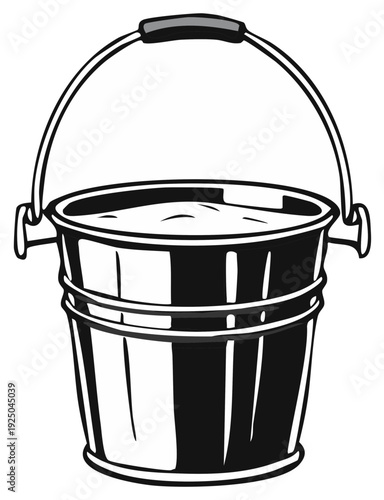 Metal Bucket Filled With Water and Carrying Handle