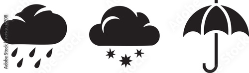 Seasonal Weather Cloud Rain Snow Umbrella Graphic Set
