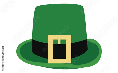 Traditional Leprechaun Green Top Hat with Gold Buckle – St. Patrick’s Day Decoration Vector Illustration
