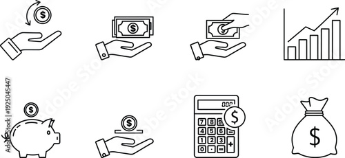 Financial icons and money management symbols