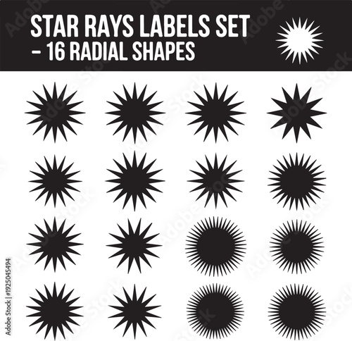 Star rays - Set of Retro Sun burst shapes. Vector stars and sparkle silhouettes classic design elements. Vintage sun ray frames, quality signs, sale icons for design project. Isolated on white